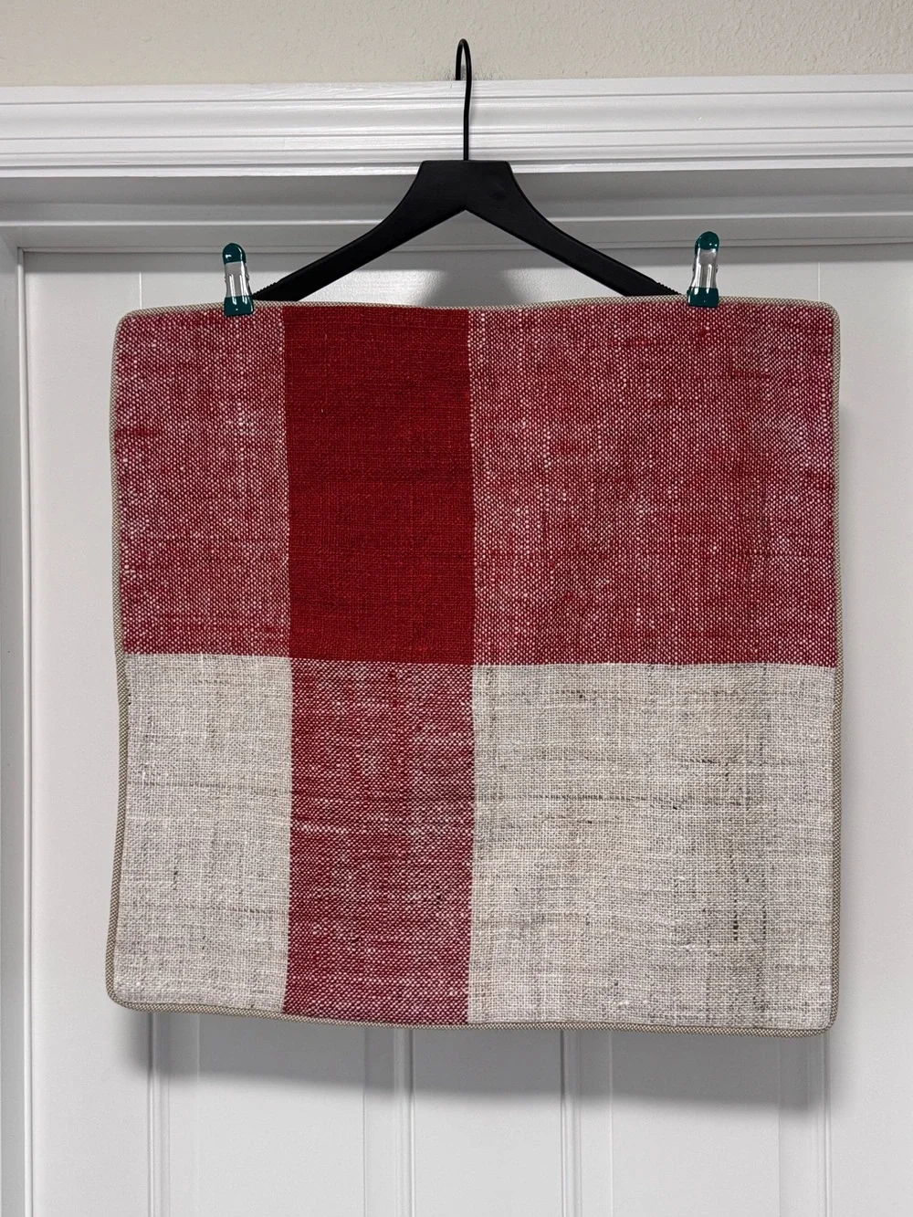 NWT Joon Loloi Susan Red Ivory Macro Plaid Pillow Cover 22x22 Holiday Accent⁠